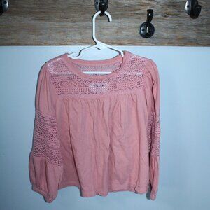 Old Navy Size S 6/7 LS Pink Shirt Lace